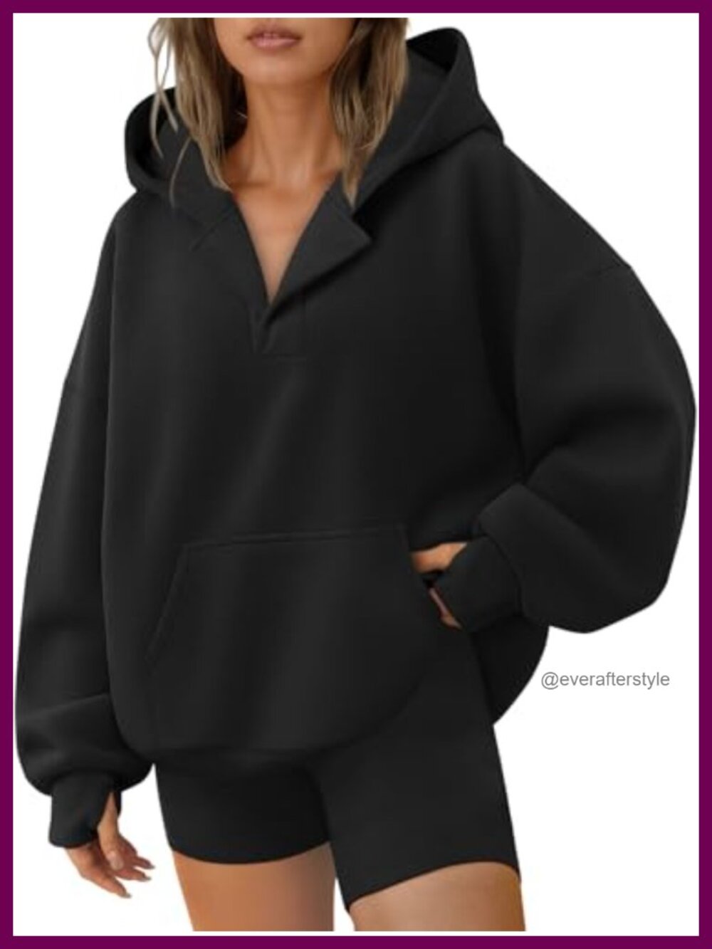 Oversized V Neck Hoodie 50% Cotton 50% Polyester Pullover Sweatshirt